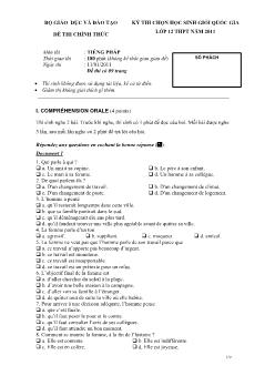 Kỳ thi chọn học sinh giỏi quốc gia lớp 12 THPT năm 2011 - Môn Tiếng Pháp