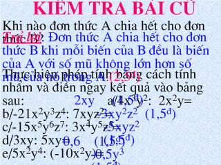 Bài giảng Đại số 8 - Tiết 15: Chia đa thức cho đơn thức