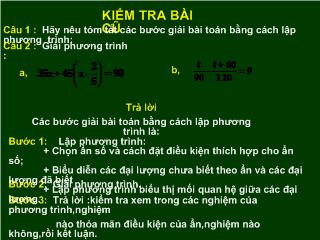 Bài giảng Đại số 8 - Tiết 51: Giải bài toán bằng cách lập phương trình (Tiết 2)