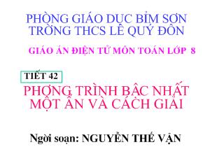 Bài giảng Toán lớp 8 - Tiết 42: Phương trình bậc nhất một ẩn và cách giải - Nguyễn Thế Vận