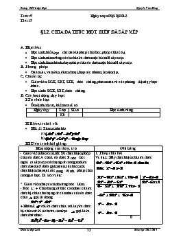 Giáo án Đại số 8 - Tuần 9 - Nguyễn Văn Dũng