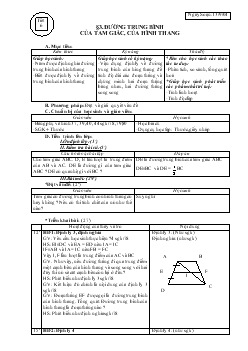 Giáo án Hình học 8 - Tiết 6, bài 3: Đường trung bình của tam giác, của hình thang (tiếp)