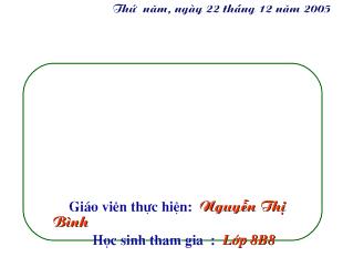 Bài giảng Đại số 8 - Nguyễn Thị Bình - Tiết 33, bài 8: Phép chia các phân thức đại số