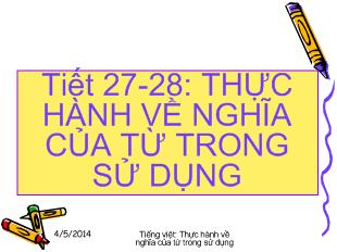 Bài giảng Tiết 27-28: thực hành về nghĩa của từ trong sử dụng