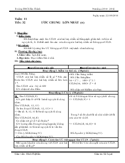 Giáo án số học 6 tuần 11 tiết 32: Ước chung lớn nhất (tiếp theo)