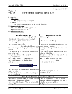 Giáo án số học 6 tuần 15 tiết 43: Cộng hai số nguyên cùng dấu