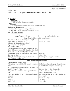 Giáo án số học 6 tuần 15 tiết 45: Cộng hai số nguyên khác dấu