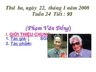 Bài giảng Tuần 24 tiết 93: Đức tính giản dị của Bác Hồ (Phạm Văn Đồng)