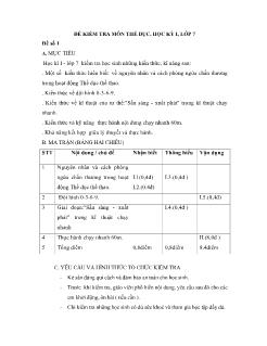 Đề kiểm tra môn thể dục,học kỳ I, lớp 7