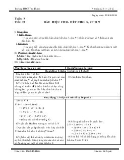 Giáo án số học 6 tuần 8 tiết 22: Dấu hiệu chia hết cho 3, cho 9