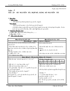 Giáo án số học 6 tuần 9 tiết 25: Số nguyên tố- Hợp số- Bảng số nguyên tố