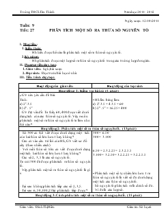 Giáo án số học 6 tuần 9 tiết 27: Phân tích một số ra thừa số nguyên tố