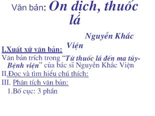 Bài giảng Ngữ văn, tiết 45 Văn bản: Ôn dịch, thuốc lá Nguyễn Khắc Viện