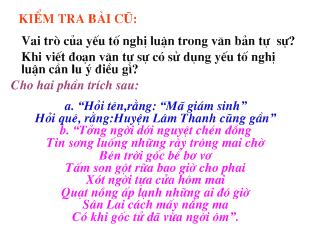 Bài giảng Ngữ văn:Tiết 64: Đối thoại, độc thoại và độc thoại nội tâm trong văn bản tự sự