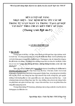 Chuyên đề Rèn luyện kĩ năng nhận diện - Xác định đúng yêu cầu đề trong tự luận ngắn và trong “tạo lập một văn bản” theo chuẩn kiến thức kĩ năng