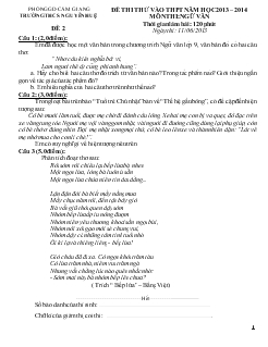 Đề thi thử vào thpt năm học 2013 – 2014 môn thi: ngữ văn thời gian làm bài: 120 phút