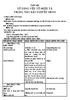 Giáo án Ngữ văn tiết 10-Luyện tập sử dụng yếu tố miêu tả trong văn bản thuyết minh