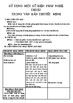 Giáo án Ngữ văn tiết 4- Sử dụng một số biện pháp nghệ thuật trong văn bản thuyết minh