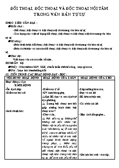 Giáo án Ngữ văn tiết 64- Đối thoại, độc thoại và độc thoại nội tâm trong văn bản tự sự