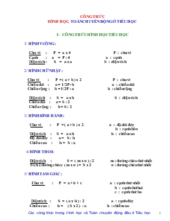 Công thức hình học, toán chuyển động ở tiểu học