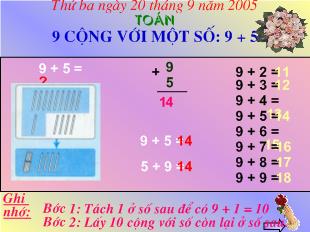 Bài giảng Toán: 9 cộng với một số: 9 + 5