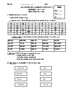 Bài kiểm tra định kỳ giữa kỳ I - Năm học: 2012 - 2013 - Môn: Tiếng Việt - Lớp 1