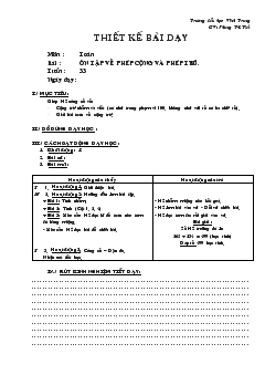 Giáo án Toán bài : ôn tập về phép cộng và phép trừ tuần 33