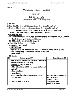 Giáo án Lớp 1 tuần 8_ Trường tiểu học Đức Hạnh 2