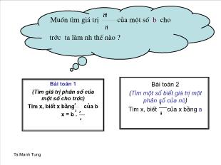 Bài giảng lớp 6 môn toán - Tiết 98 - Bài 15: Tìm một số biết giá trị phân số của nó