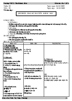 Bài giảng môn Dại số lớp 6 - Tuần 20 - Tiết 59 - Bài 10: Nhân hai số nguyên khác dấu