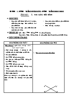 Bài giảng môn Hình học lớp 7 - Tiết 01: Bài 1: Hai góc đối đỉnh