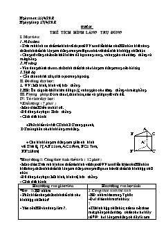 Bài giảng môn Hình học lớp 8 - Tiết 61: Thể tích hình lăng trụ đứng