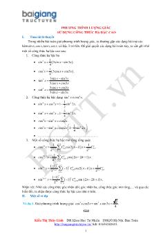 Bài giảng môn Toán lớp 7 - Phương trình lượng giác sử dụng công thức hạ bậc cao