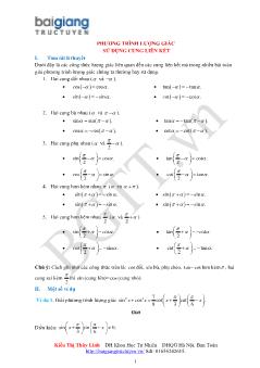 Bài giảng môn Toán lớp 7 - Phương trình lượng giác sử dụng cung liên kết