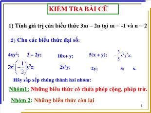 Bài giảng môn Toán lớp 7 - Tiết 53 - Bài 3: Đơn thức (tiếp)