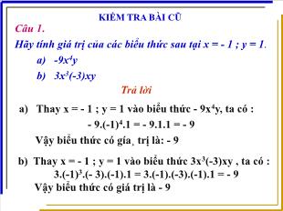 Bài giảng môn Toán lớp 7 - Tiết 53: Đơn thức