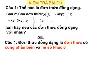 Bài giảng môn Toán lớp 7 - Bài 5: Đa thức (Tiếp theo)