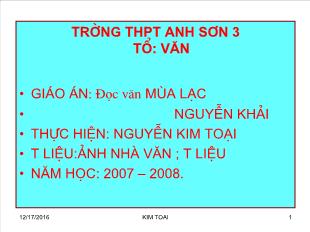 Bài giảng môn Ngữ văn lớp 12 - Đọc văn: Mùa lạc - Nguyễn Khải