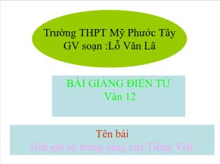 Bài giảng môn học Ngữ văn lớp 12 - Giữ gìn sự trong sáng của Tiếng Việt