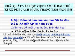 Bài giảng môn Ngữ văn khối 11 - Khái quát văn học Việt Nam từ đầu thế kỉ XX đến cách mạng tháng tám năm 1945