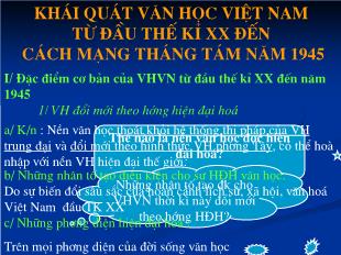 Bài giảng môn Ngữ văn lớp 11 - Khái quát văn học Việt Nam từ đầu thế kỉ XX đến cách mạng tháng tám năm 1945 (Tiếp theo)