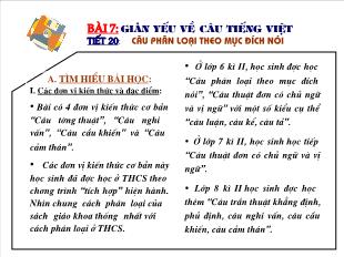 Bài giảng môn Ngữ văn lớp 11 - Bài 7: Giản yếu về câu tiếng Việt - Tiết 20: Câu phân loại theo mục đích nói