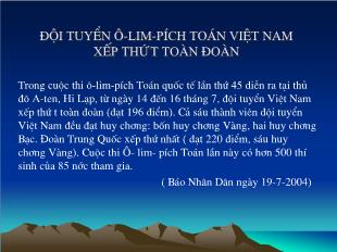 Đội tuyển ô - Lim - pích toán Việt Nam xếp thứ tư toàn đoàn