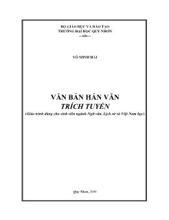 Văn bản hán văn trích tuyển (giáo trình dùng cho sinh viên ngành ngữ văn, lịch sử và Việt Nam học)