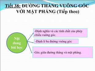 Bài giảng Hình học 11 Tiết 38: Đường thẳng vuông góc với mặt phẳng (tiếp theo)