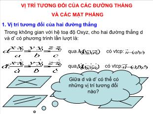 Bài giảng Hình học lớp 12 - Vị trí tương đối của các đường thẳng và các mặt phẳng