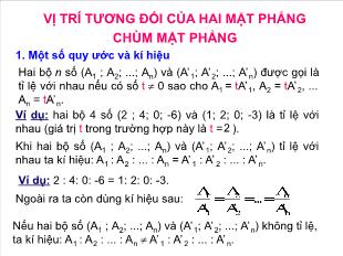 Bài giảng Hình học lớp 12 - Vị trí tương đối của hai mặt phẳng chùm mặt phẳng