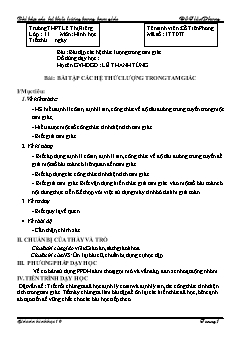 Bài giảng lớp 10 môn Đại số - Bài tập các hệ thức lượng trong tam giác