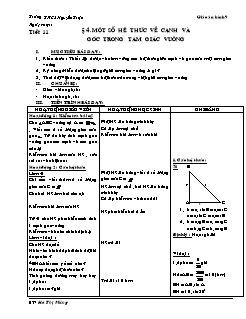 Bài giảng lớp 9 môn Hình học - Tiết 11 - Bài 4: Một số hệ thức về cạnh và góc trong tam giác vuông