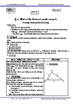Bài giảng lớp 9 môn Hình học - Tuần 6 - Tiết 11 - Bài 4: Một số hệ thức về cạnh và góc trong tam giác vuông (Tiếp)